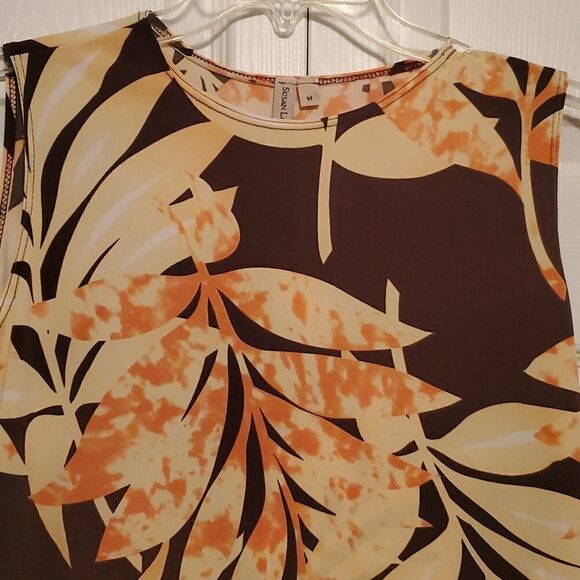 Susan Lawrence Women's Sleeveless Floral Leaf Print Top Size Med - Picture 3 of 8